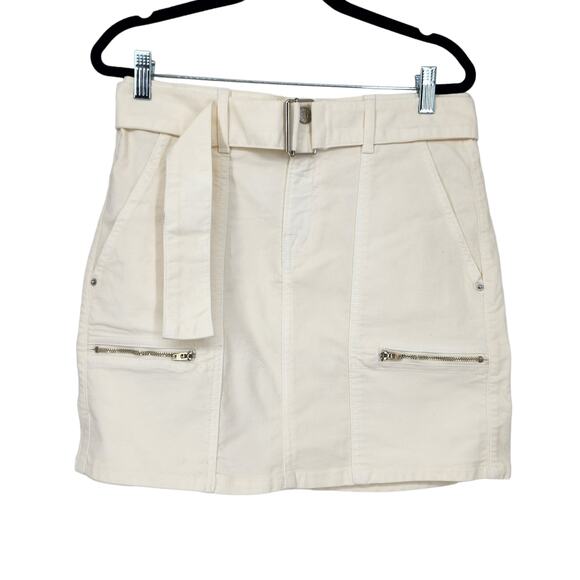GRLFRND Denim Jean Belted Ariana Zipper Pockets Mini Skirt In Bond Size 27 - Picture 1 of 6